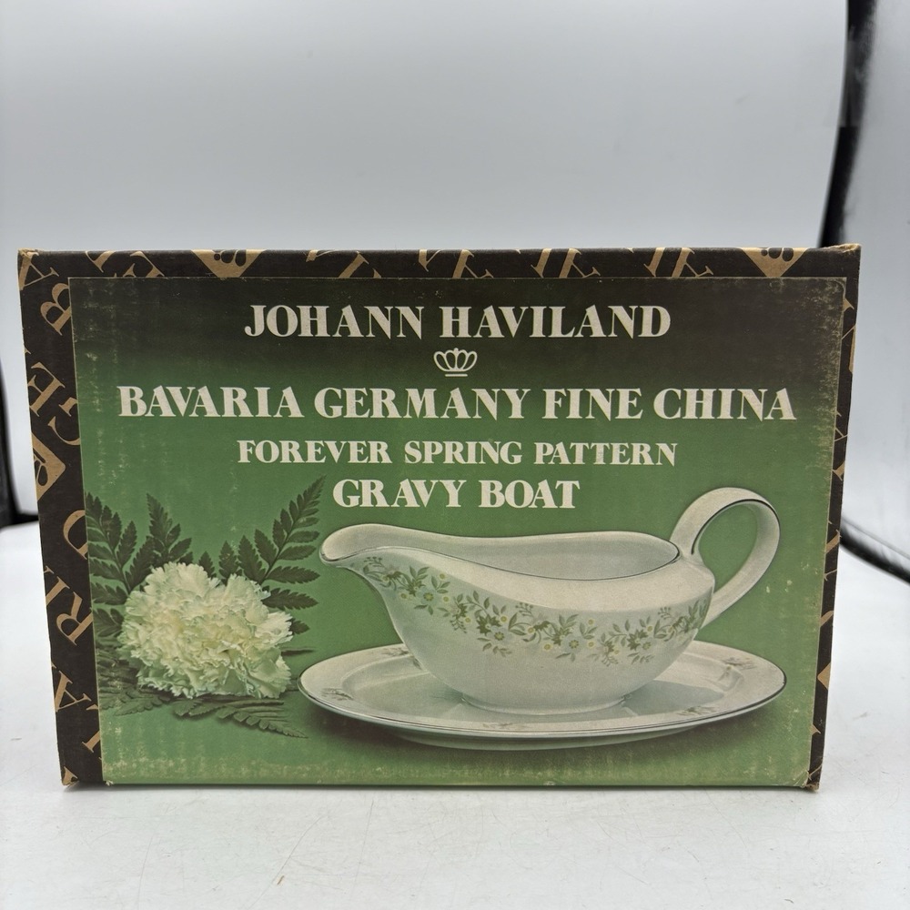 Johann Haviland Gravy Boat w Plate Forever Spring Bavaria Ger Fine China Floral